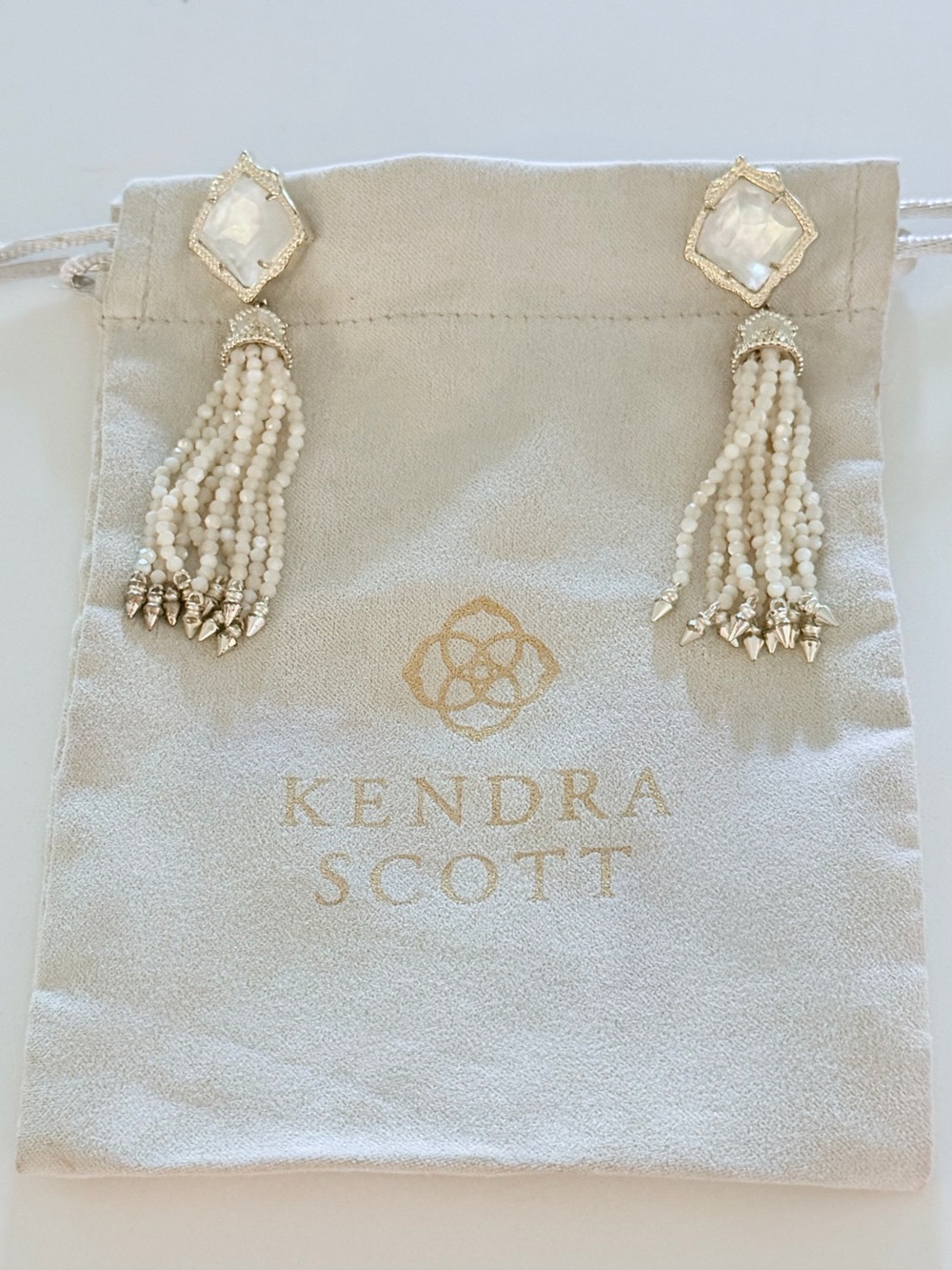 Kendra Scott Cream Beaded Tassel Drop Earrings with Gold Accents